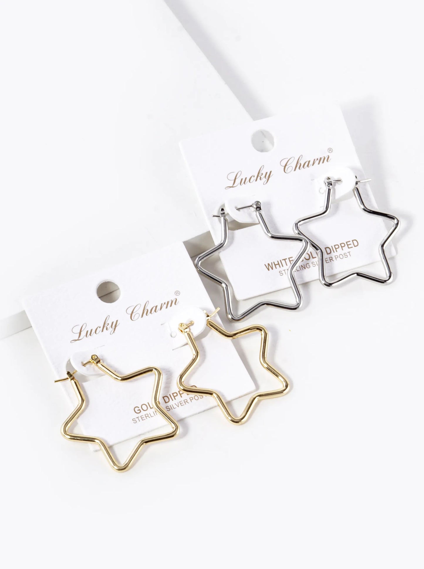 White Gold Dipped 30mm Star Hoop Earrings