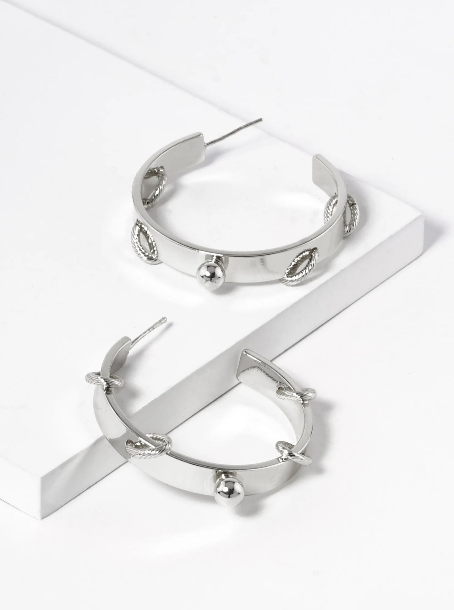 White Gold Dipped 38mm Unique Hoop Earrings