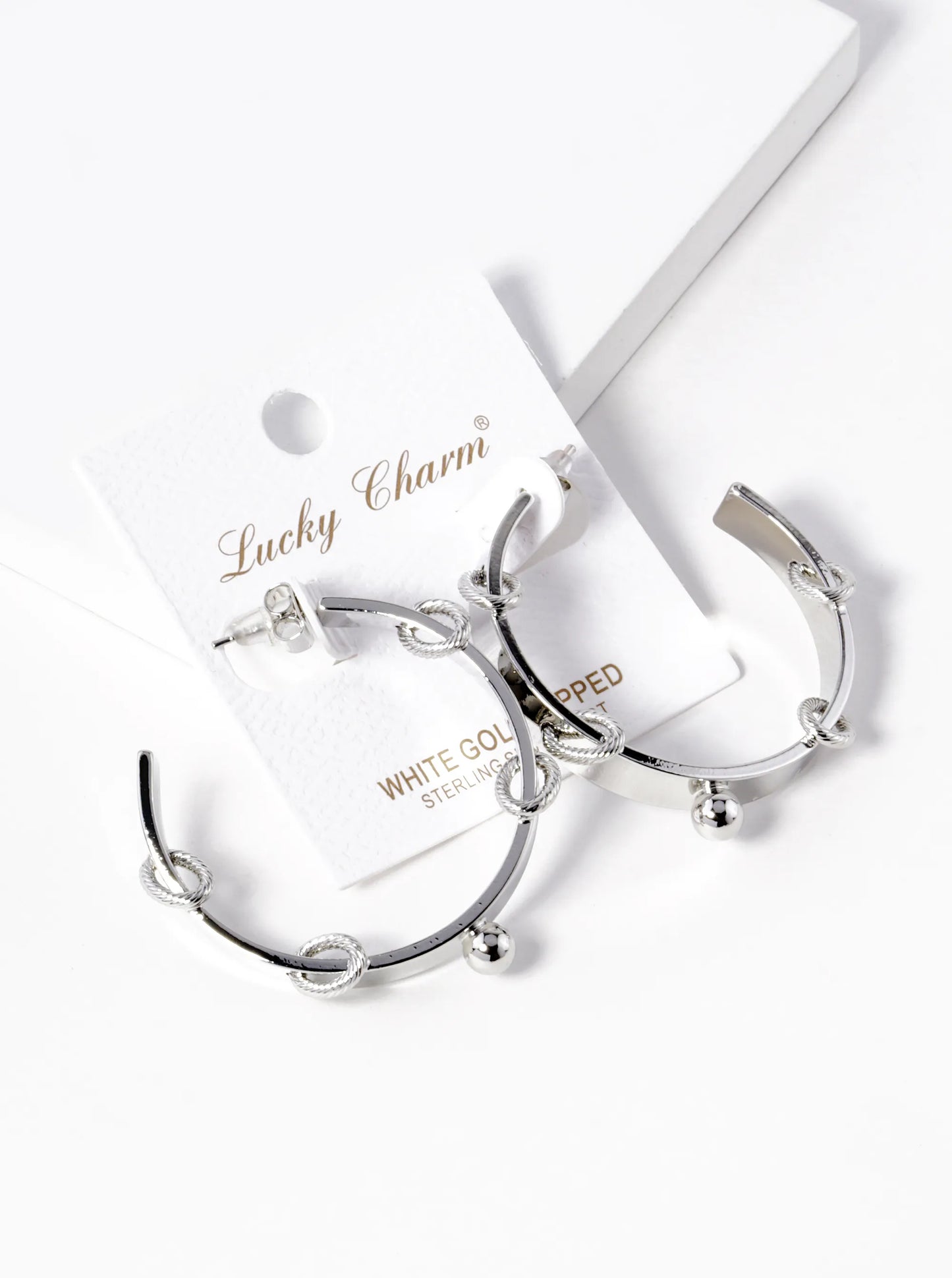 White Gold Dipped 38mm Unique Hoop Earrings