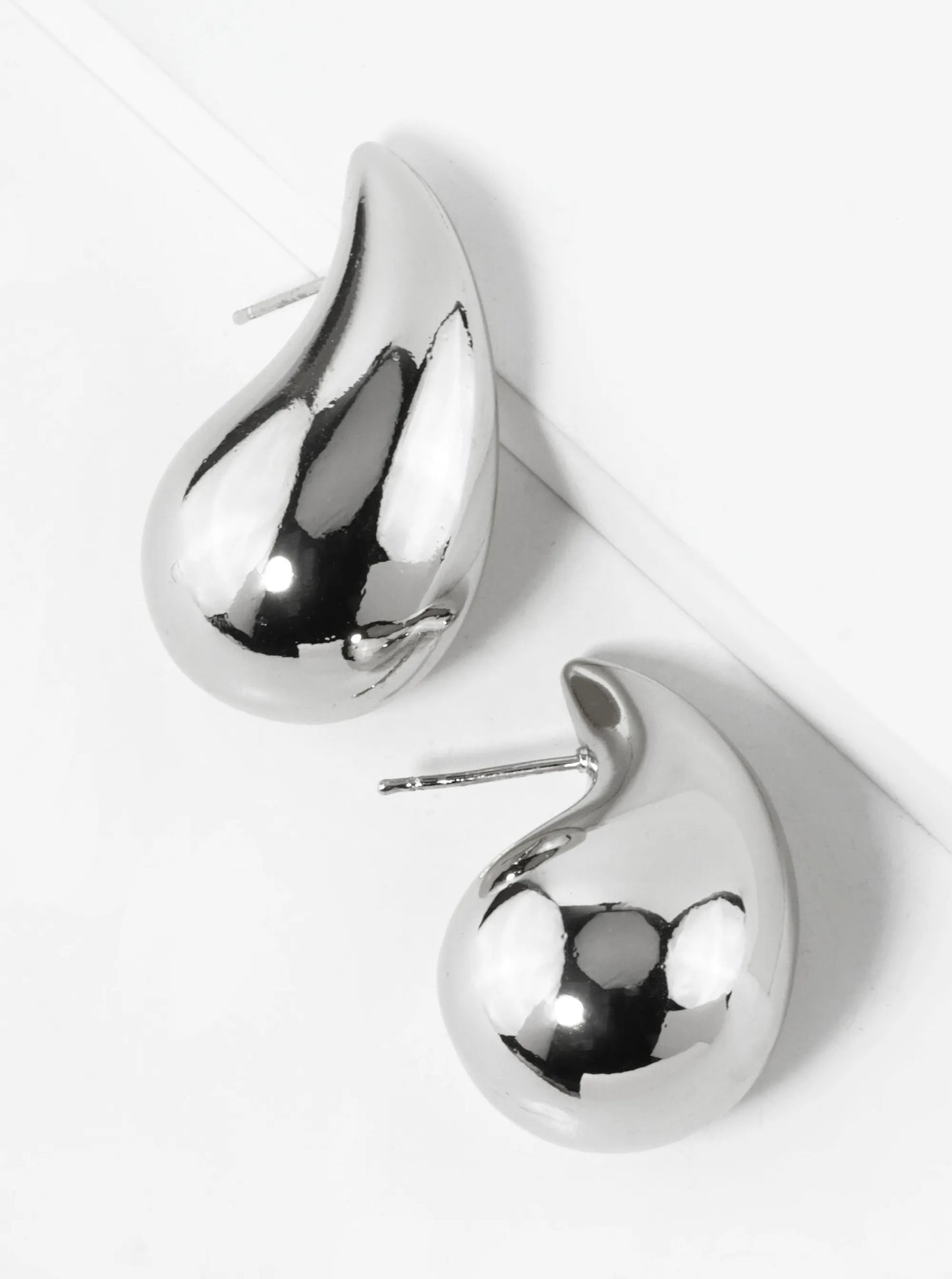 White Gold Dipped 3D Hollow Puffy Teardrop Stud Earrings