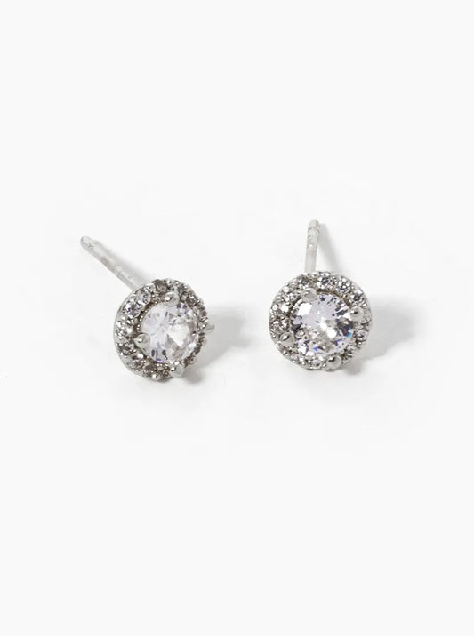 White Gold Dipped 4-Prong CZ Pave Round Stud Earrings