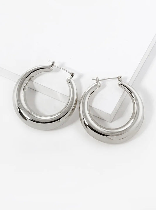 White Gold Dipped 40mm Bold Hollow Hoop Earrings