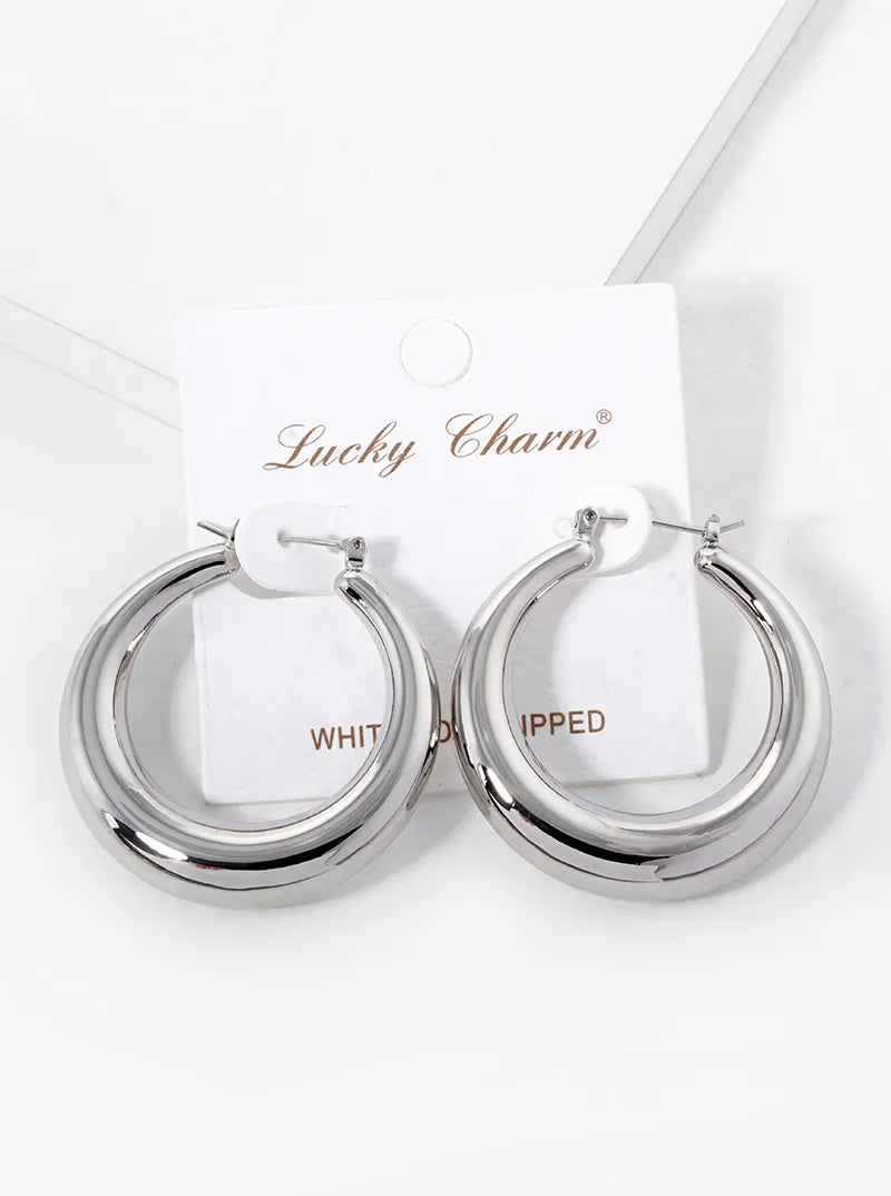 White Gold Dipped 40mm Bold Hollow Hoop Earrings