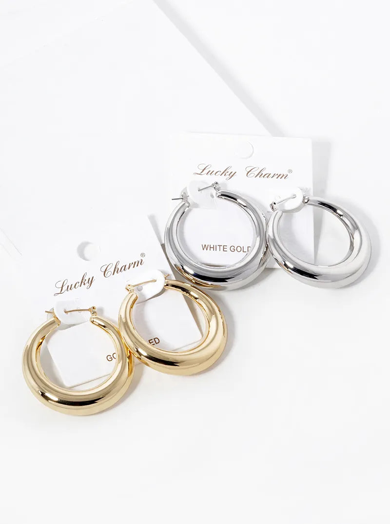 White Gold Dipped 40mm Bold Hollow Hoop Earrings