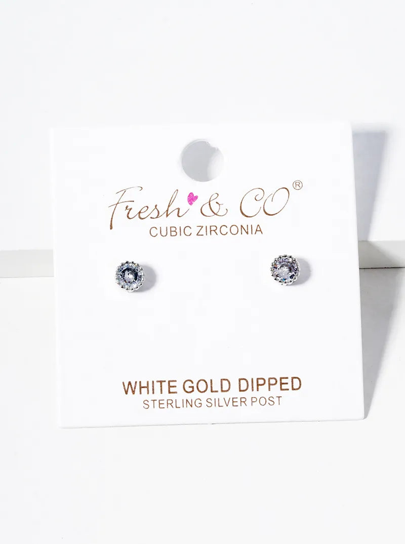 White Gold Dipped 4mm CZ Stone Post Stud Earrings