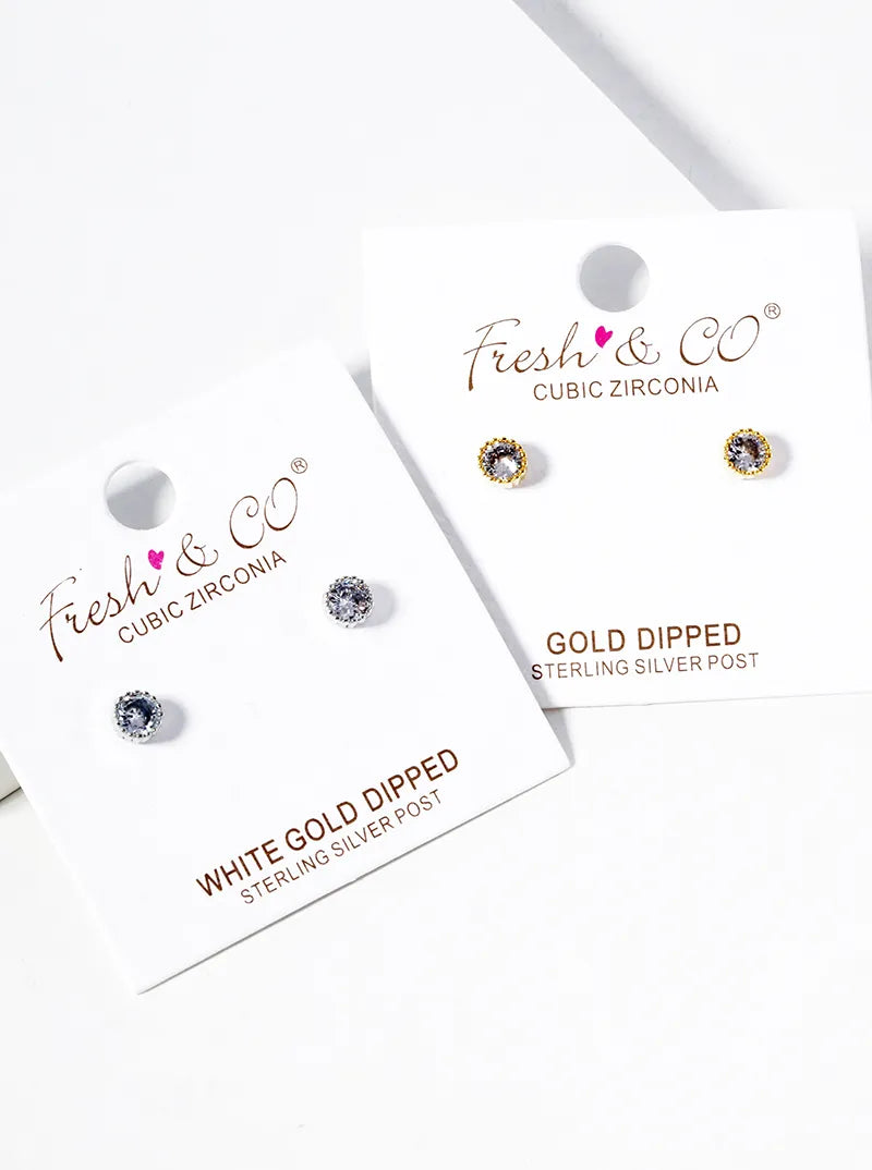 White Gold Dipped 4mm CZ Stone Post Stud Earrings