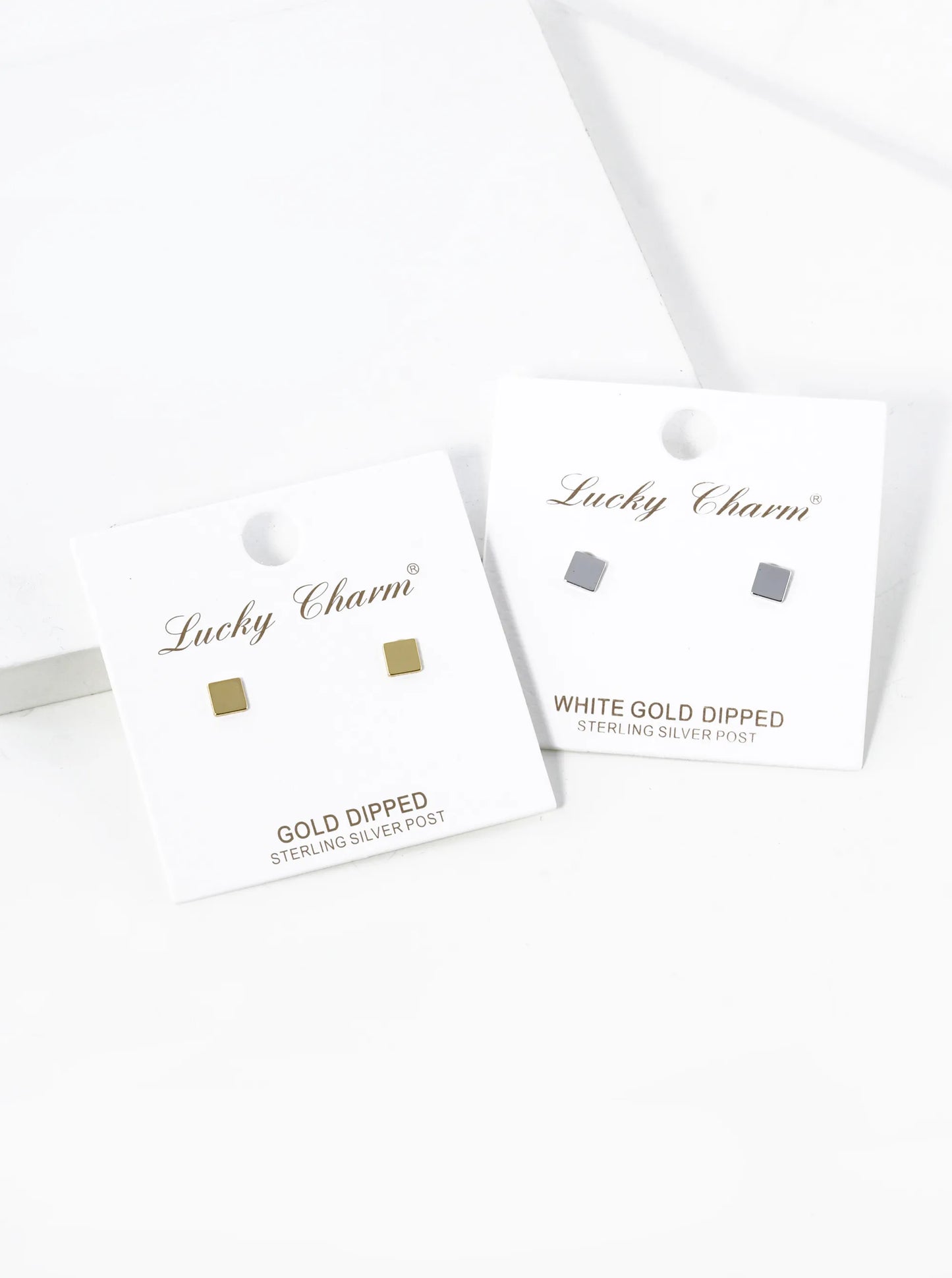 White Gold Dipped 4mm Flat Square Stud Earrings
