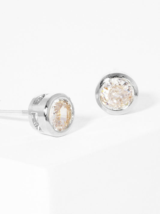 White Gold Dipped 4mm Round Bezel CZ Sterling Silver Post Stud Earrings