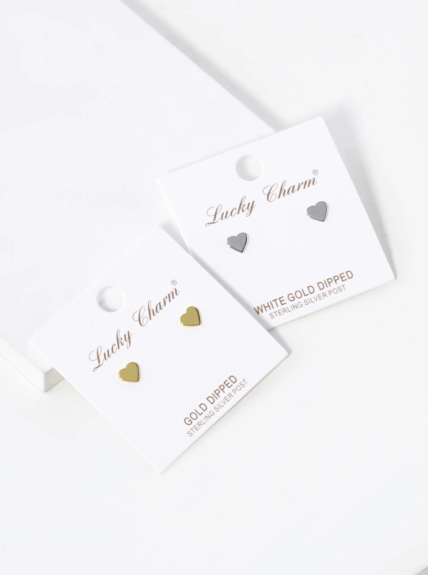 White Gold Dipped 5mm Dainty Heart Stud Earrings