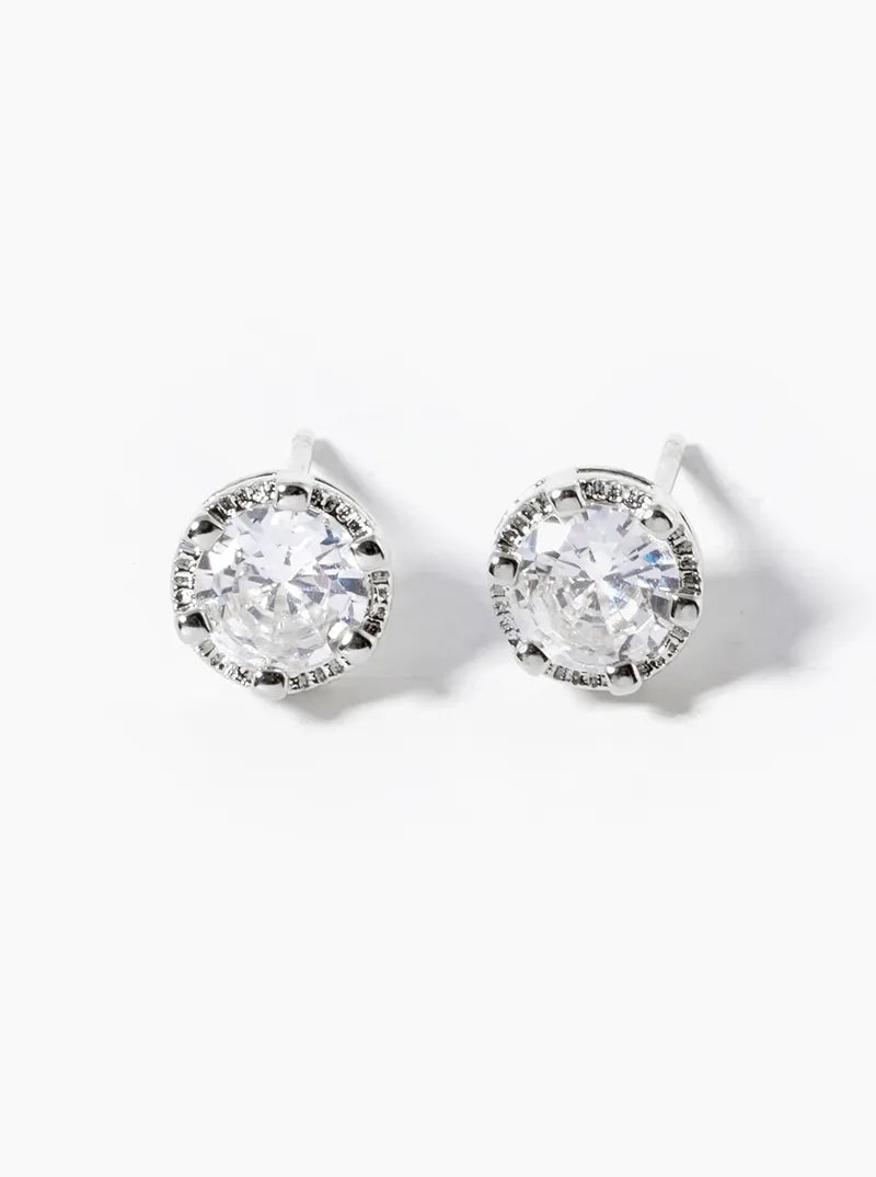 White Gold Dipped 6-Prong CZ Post Stud Earrings