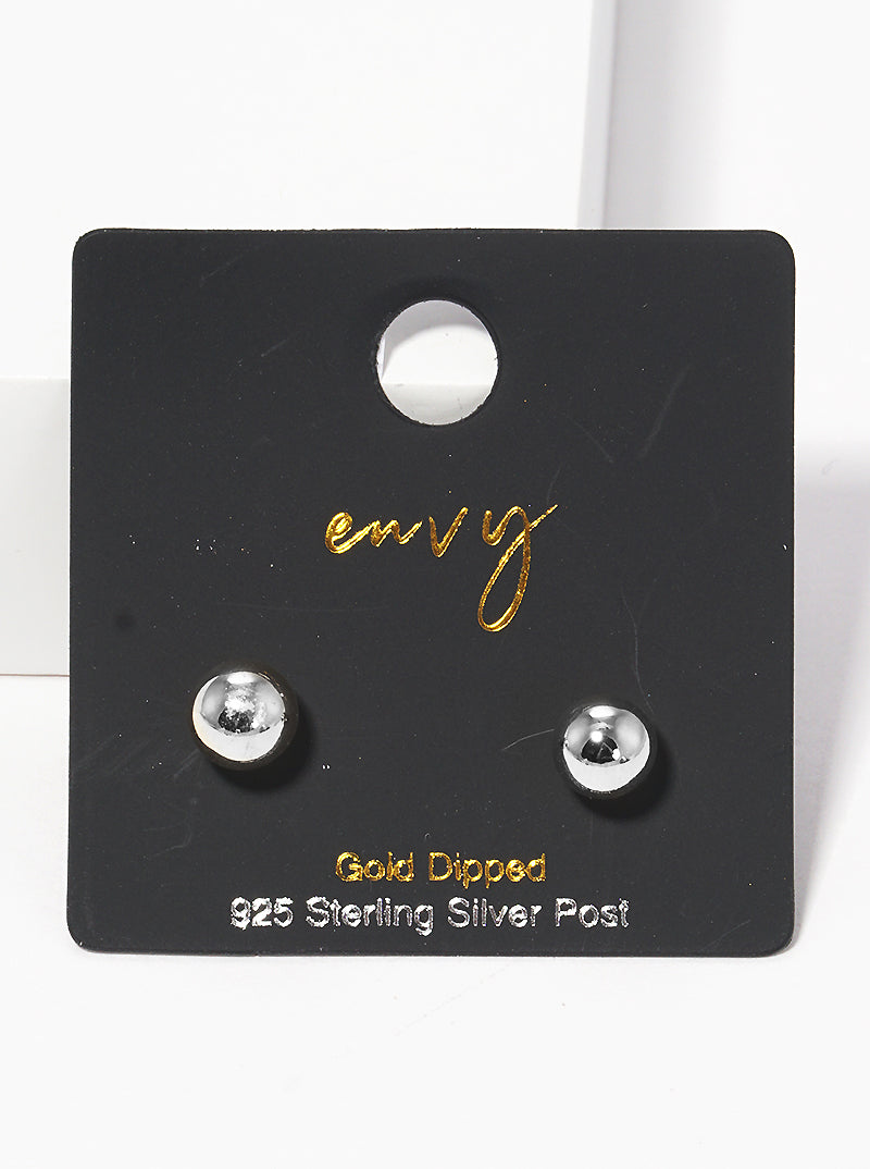 White Gold Dipped 6mm Brass Ball Sterling Silver Post Stud Earrings