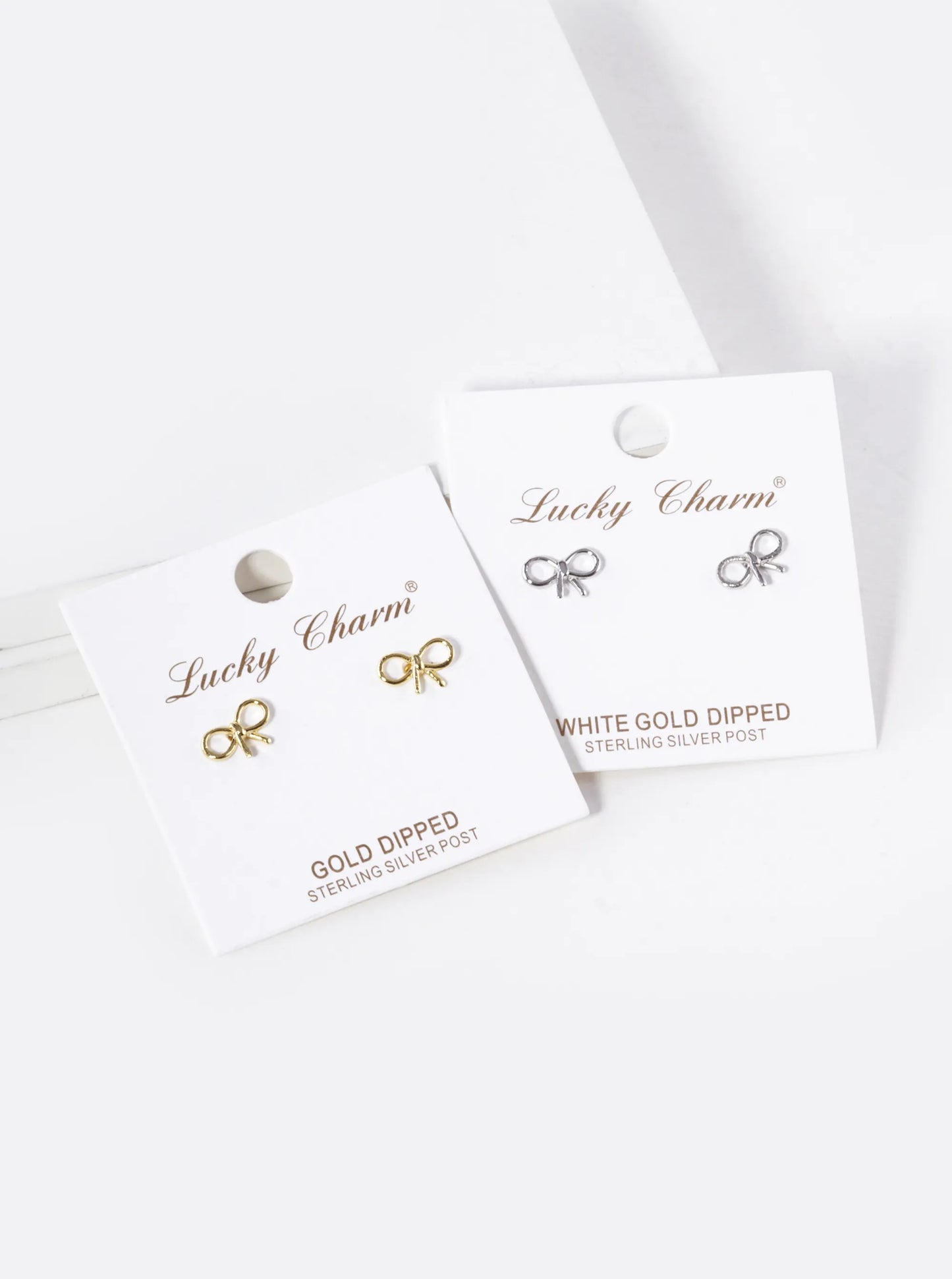 White Gold Dipped 6mm Brass Wire Ribbon Bow Stud Earrings