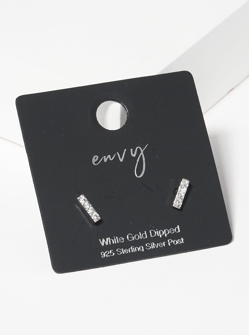 18k Gold Dipped 6mm CZ Dainty Bar Sterling Silver Post Stud Earrings