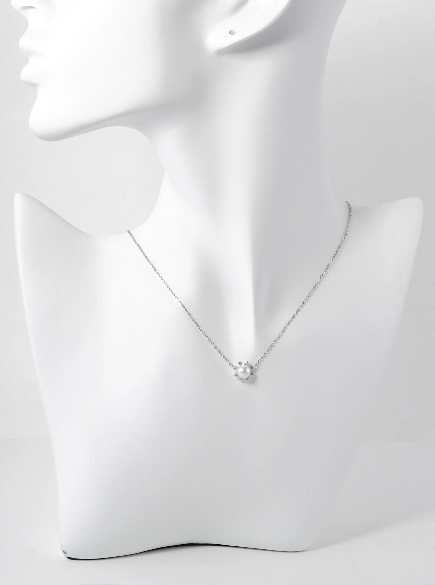 White Gold Dipped 6mm Pearl Flower Pendant Necklace