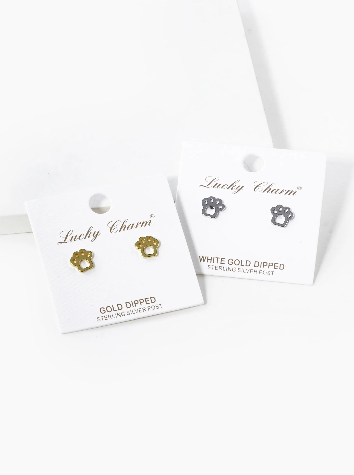White Gold Dipped 7mm Flat Paw Stud Earrings