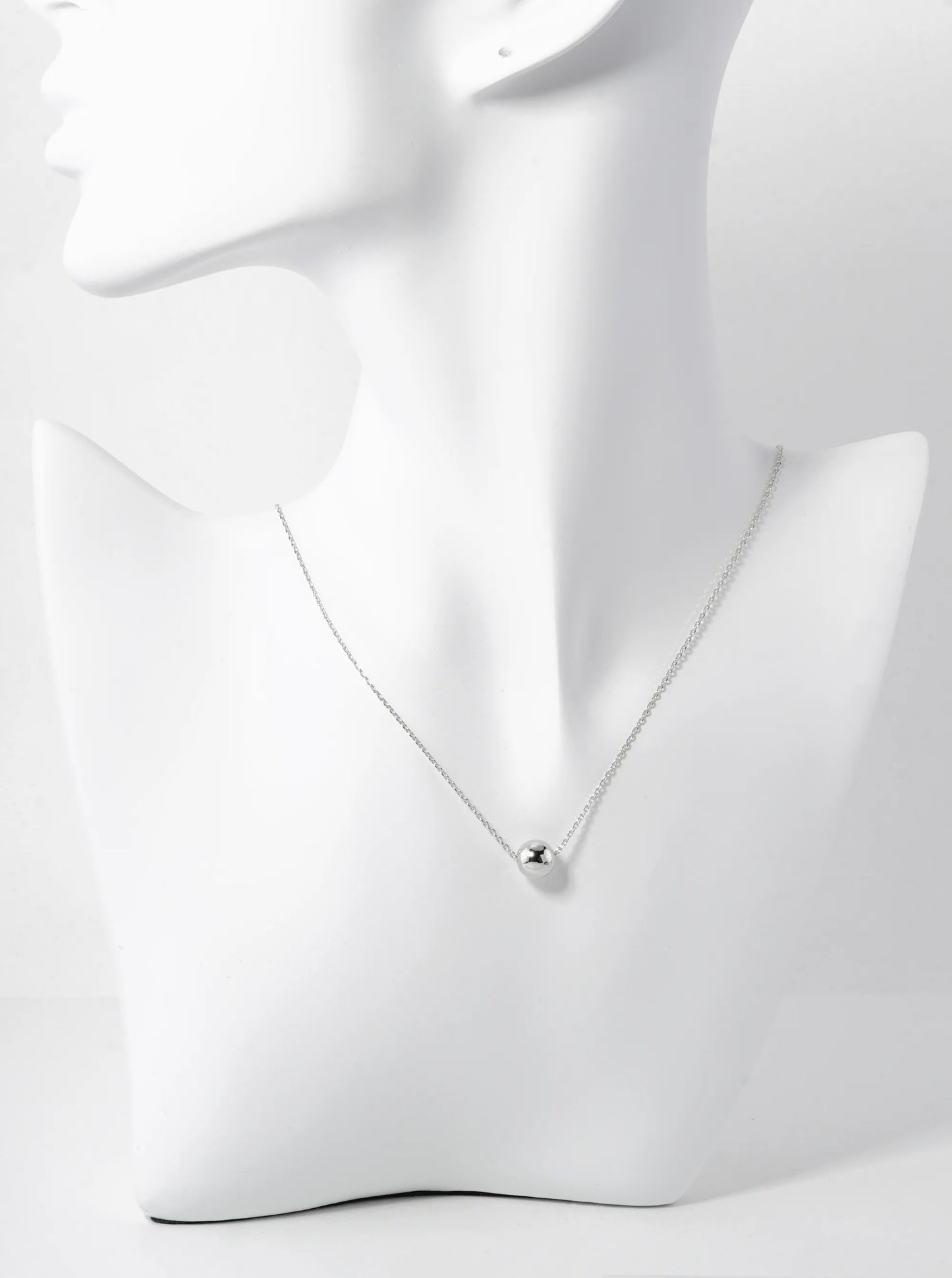 White Gold Dipped 8mm Brass Ball Pendant Necklace