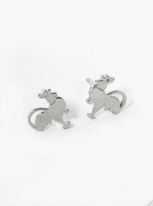 White Gold Dipped 8mm Flat Rooster Stud Earrings