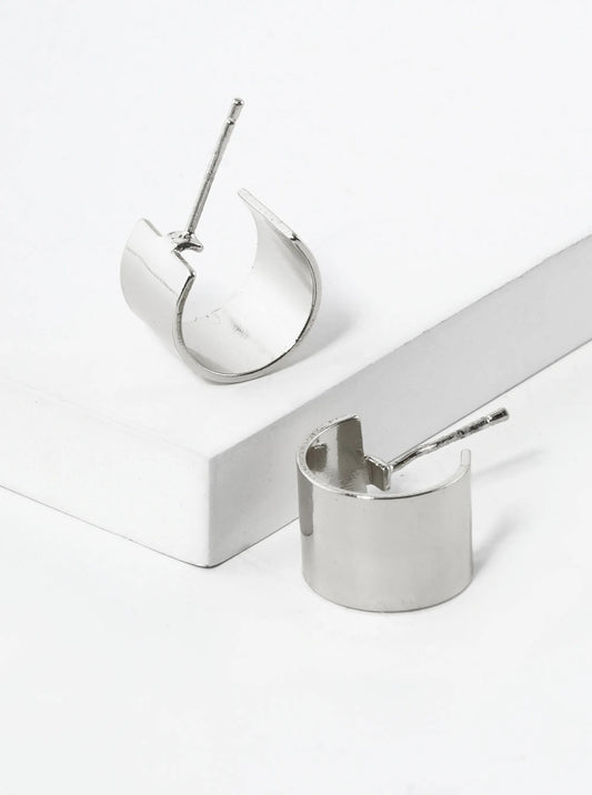 White Gold Dipped 9mm Wide 12mm Minimalist Brass Hoop Earrings