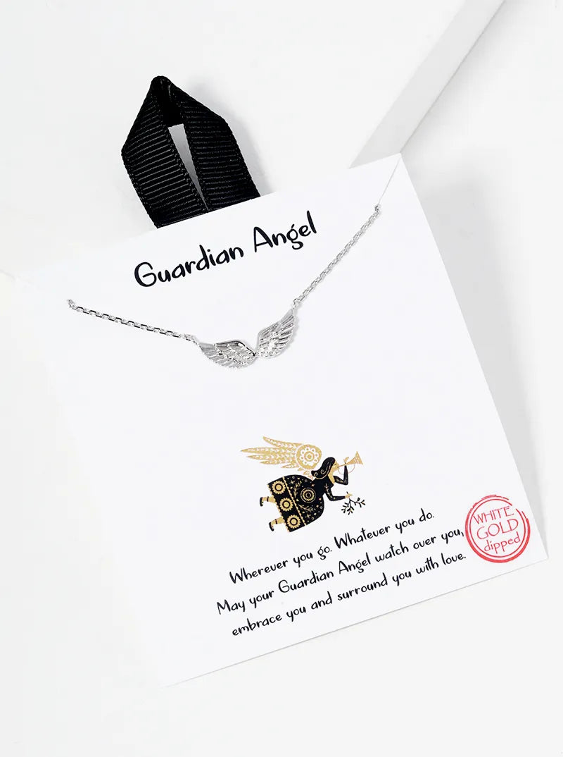 White Gold Dipped Angel Wing Pendant Dainty Necklace