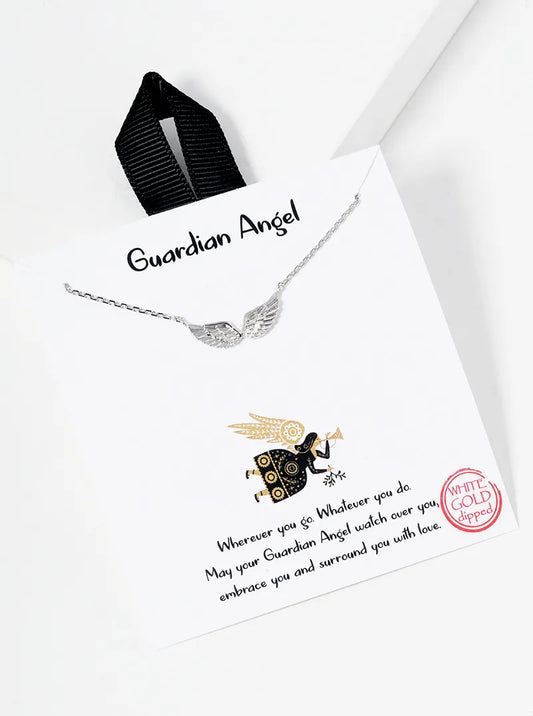 White Gold Dipped Angel Wing Pendant Dainty Necklace