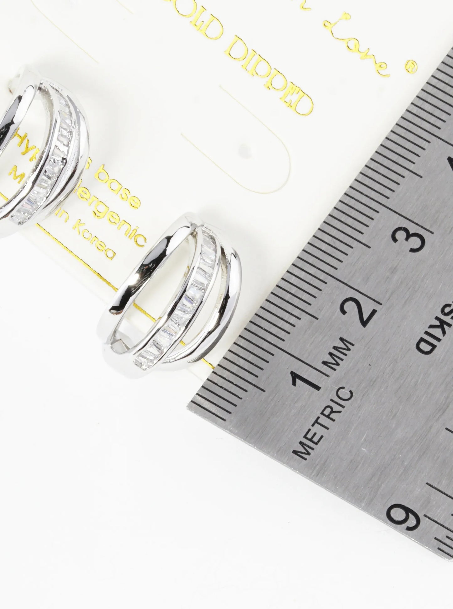 White Gold Dipped Baguette CZ Accents 20mm Claw Hoop Earrings