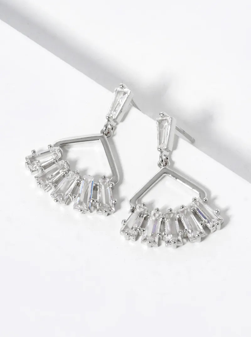 White Gold Dipped Baguette CZ Drop Post Earrings