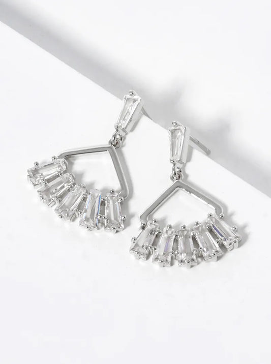 White Gold Dipped Baguette CZ Drop Post Earrings