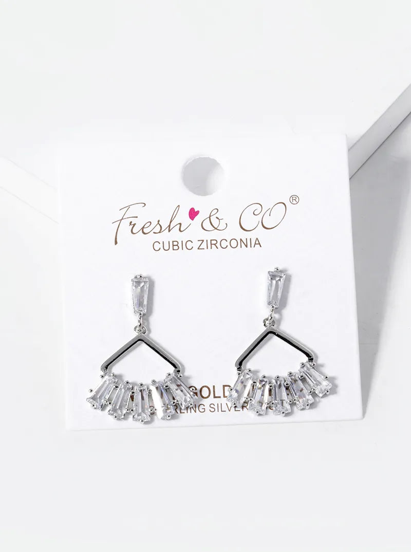 White Gold Dipped Baguette CZ Drop Post Earrings