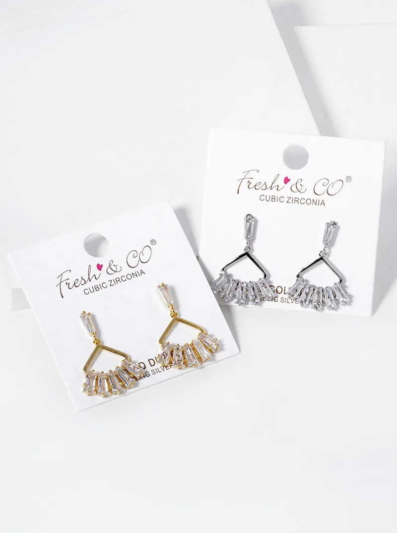 White Gold Dipped Baguette CZ Drop Post Earrings