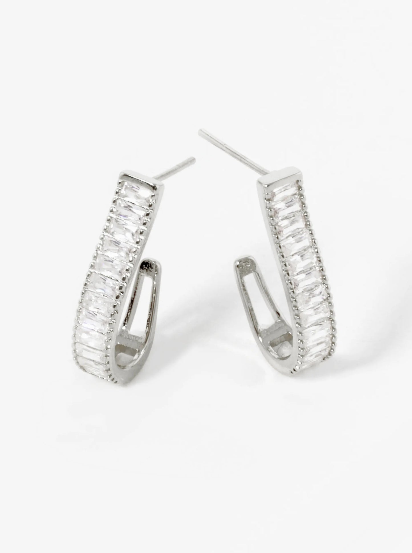 White Gold Dipped Baguette CZ Pave 20mm Hoop Earrings