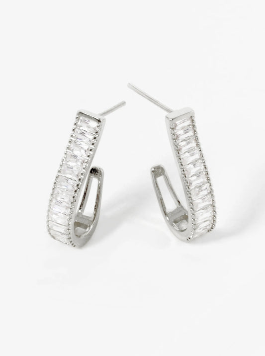 White Gold Dipped Baguette CZ Pave 20mm Hoop Earrings