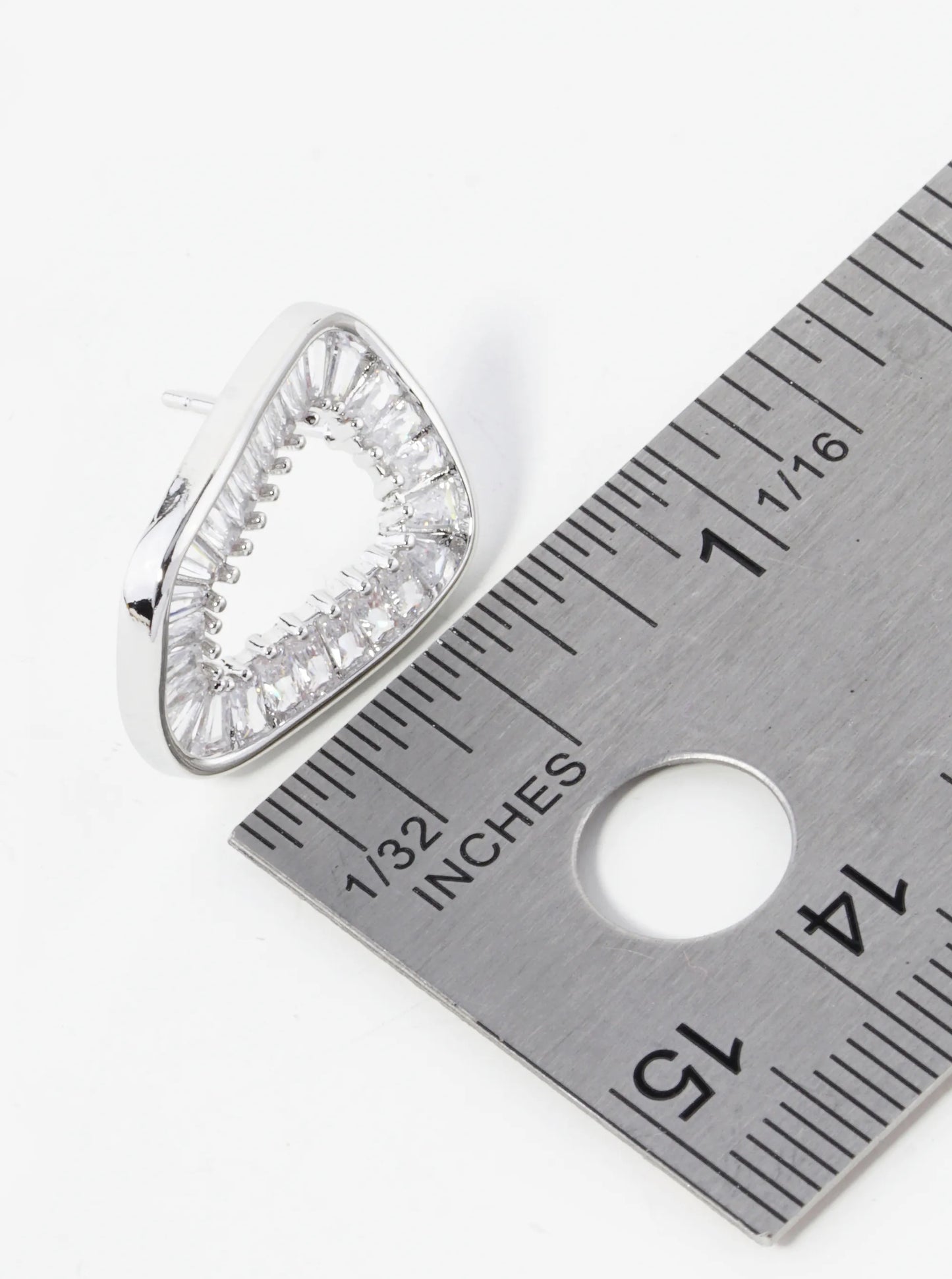White Gold Dipped Baguette CZ Pave Wavy Rectangle Shape Stud Earrings