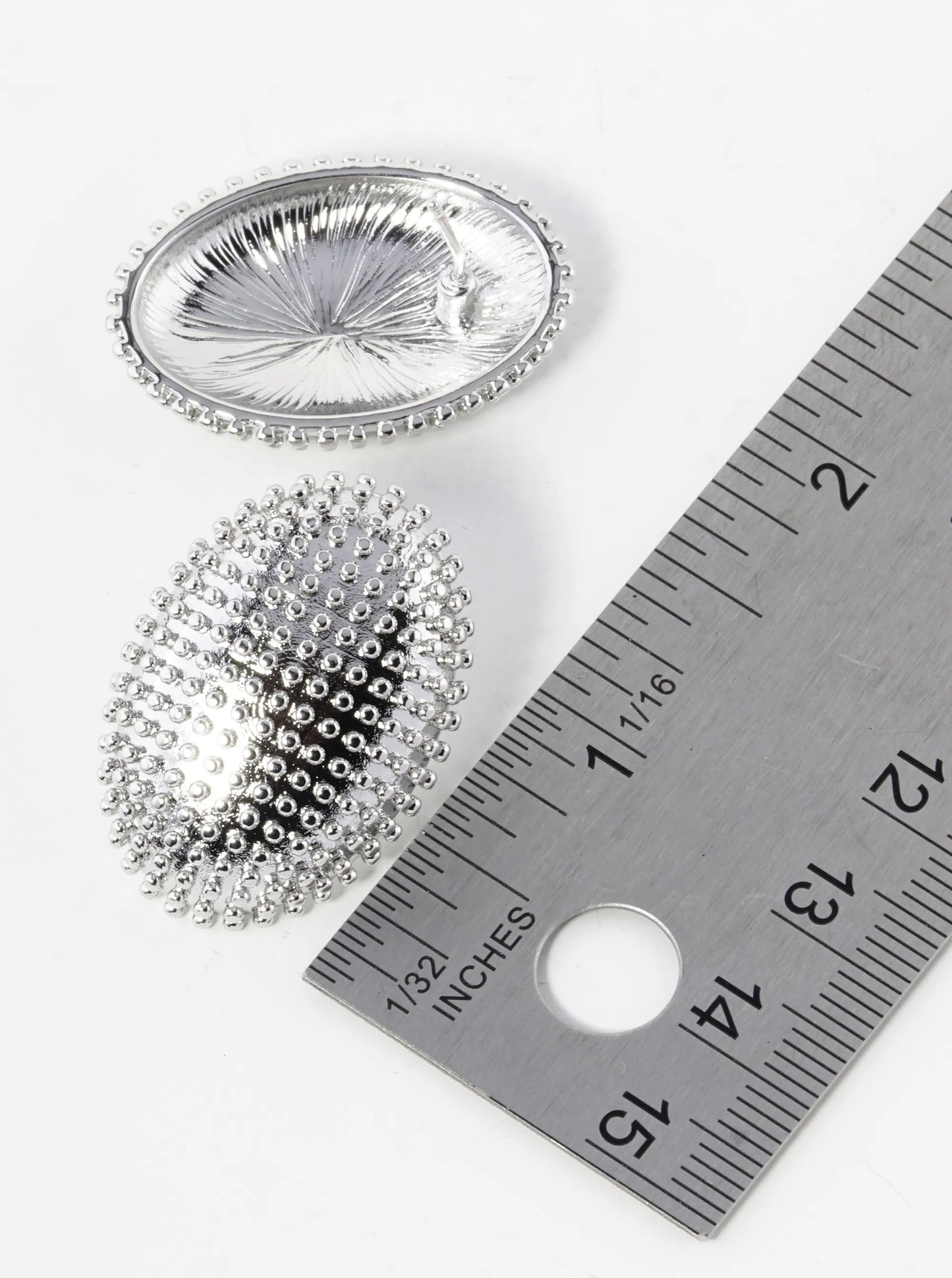 White Gold Dipped Ball Textured Oval Shape Post Stud Earrings