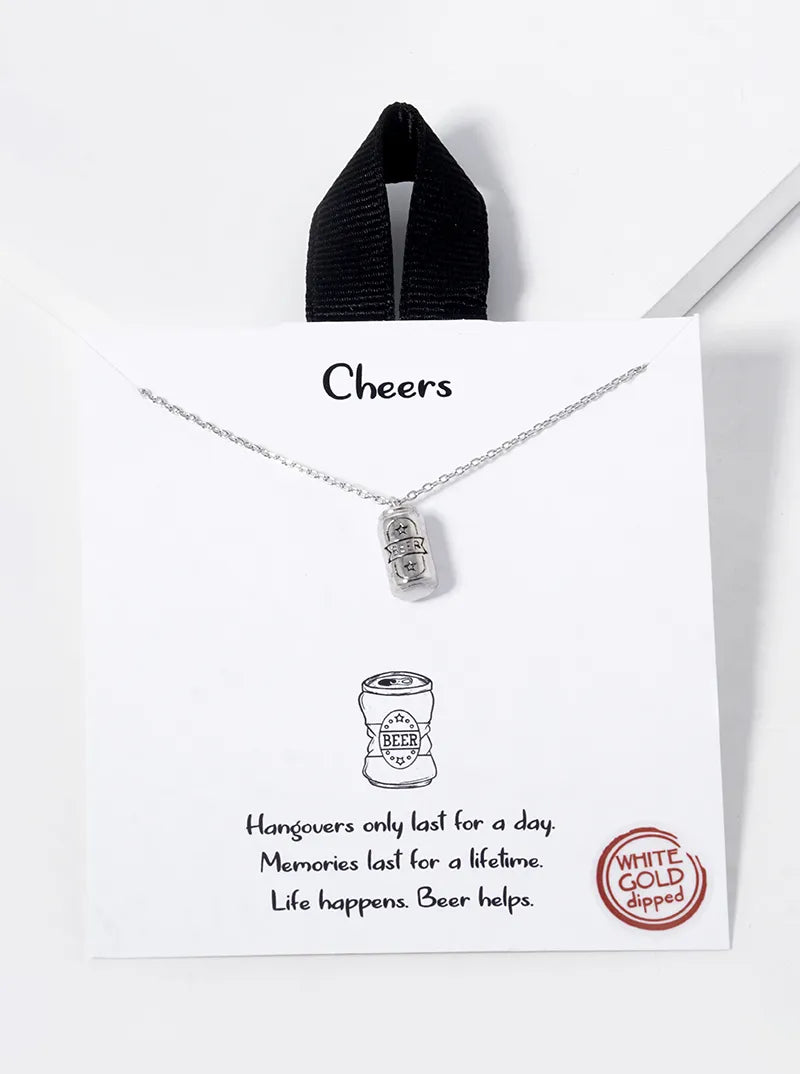 White Gold Dipped Beer Can Pendant Necklace