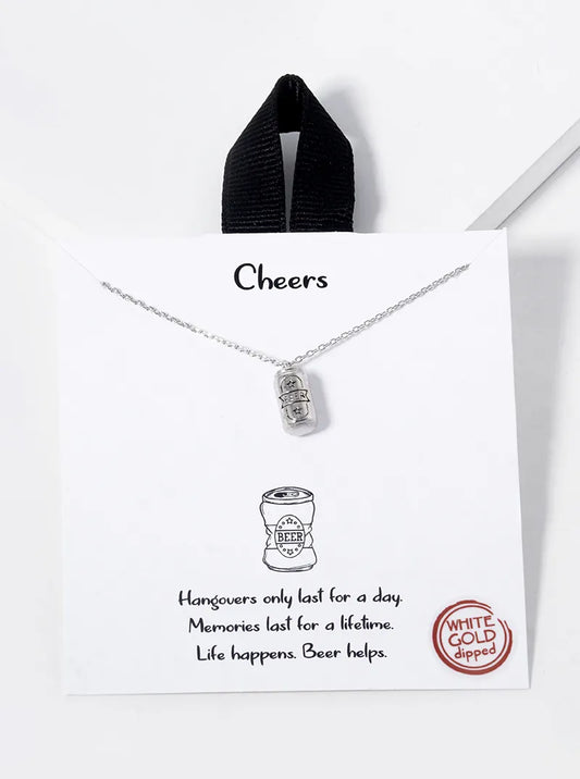 White Gold Dipped Beer Can Pendant Necklace