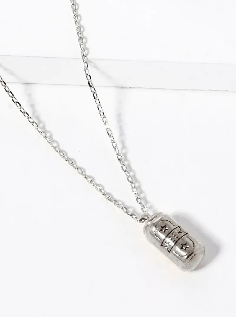 White Gold Dipped Beer Can Pendant Necklace