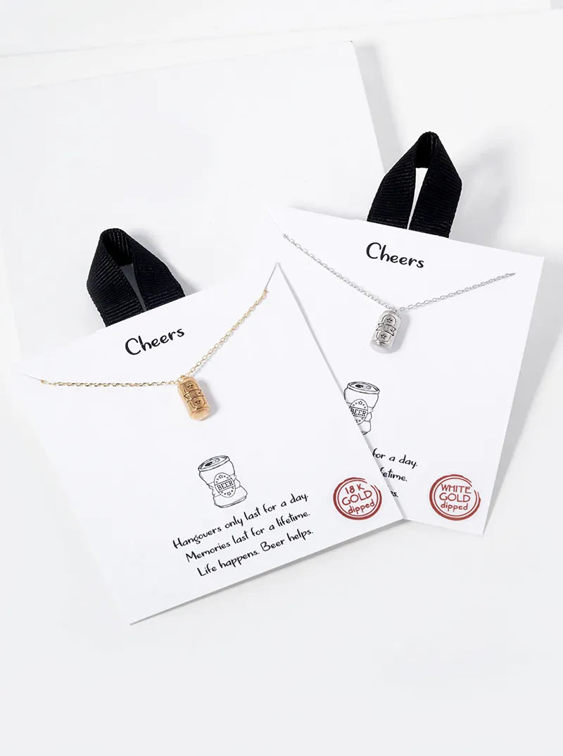 White Gold Dipped Beer Can Pendant Necklace