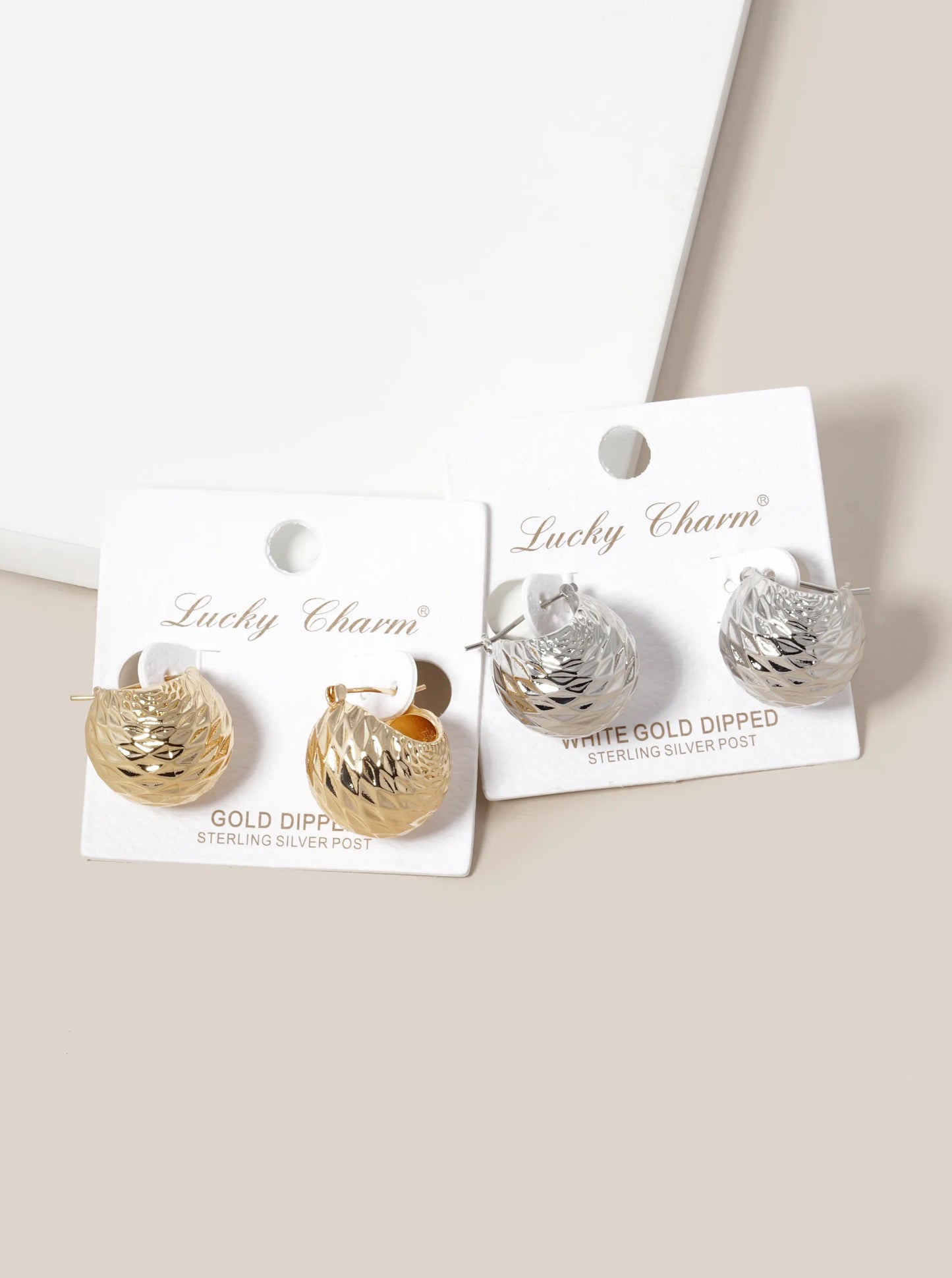 White Gold Dipped Brass Ball Stud Earrings