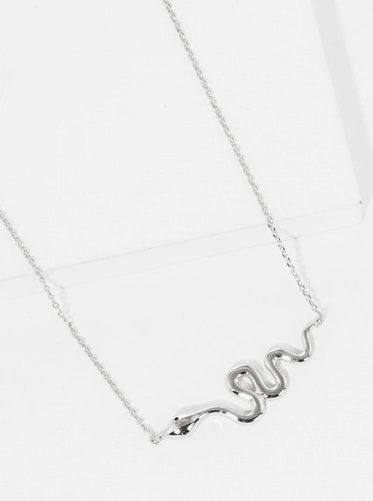 White Gold Dipped Brass Snake Pendant Necklace