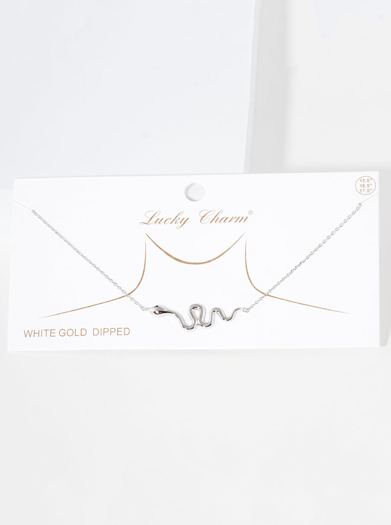 White Gold Dipped Brass Snake Pendant Necklace