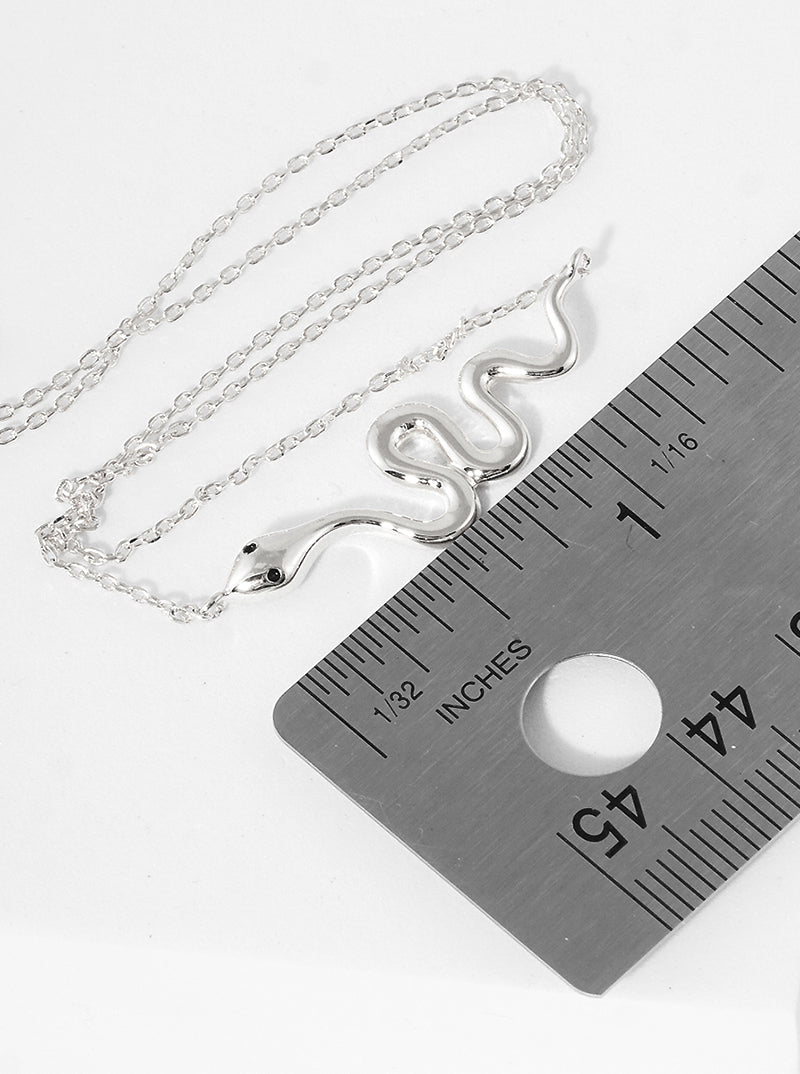 White Gold Dipped Brass Snake Pendant Necklace