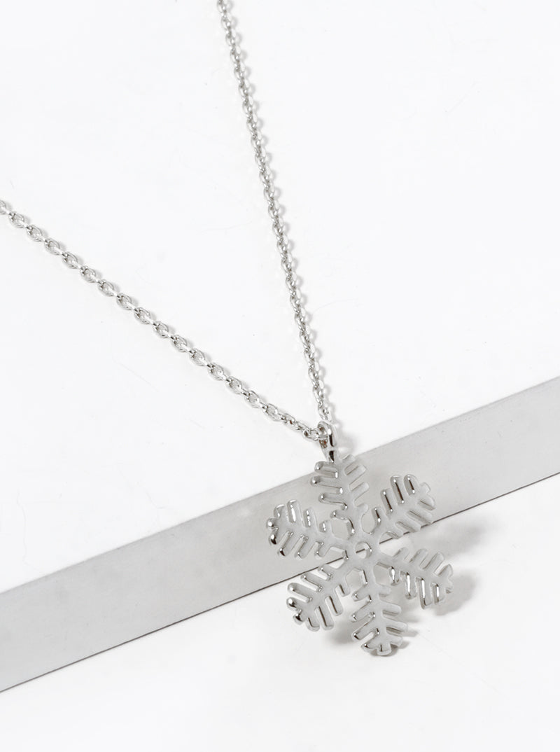 White Gold Dipped Brass Snowflake Pendant Necklace