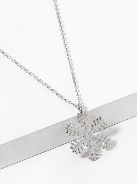 White Gold Dipped Brass Snowflake Pendant Necklace