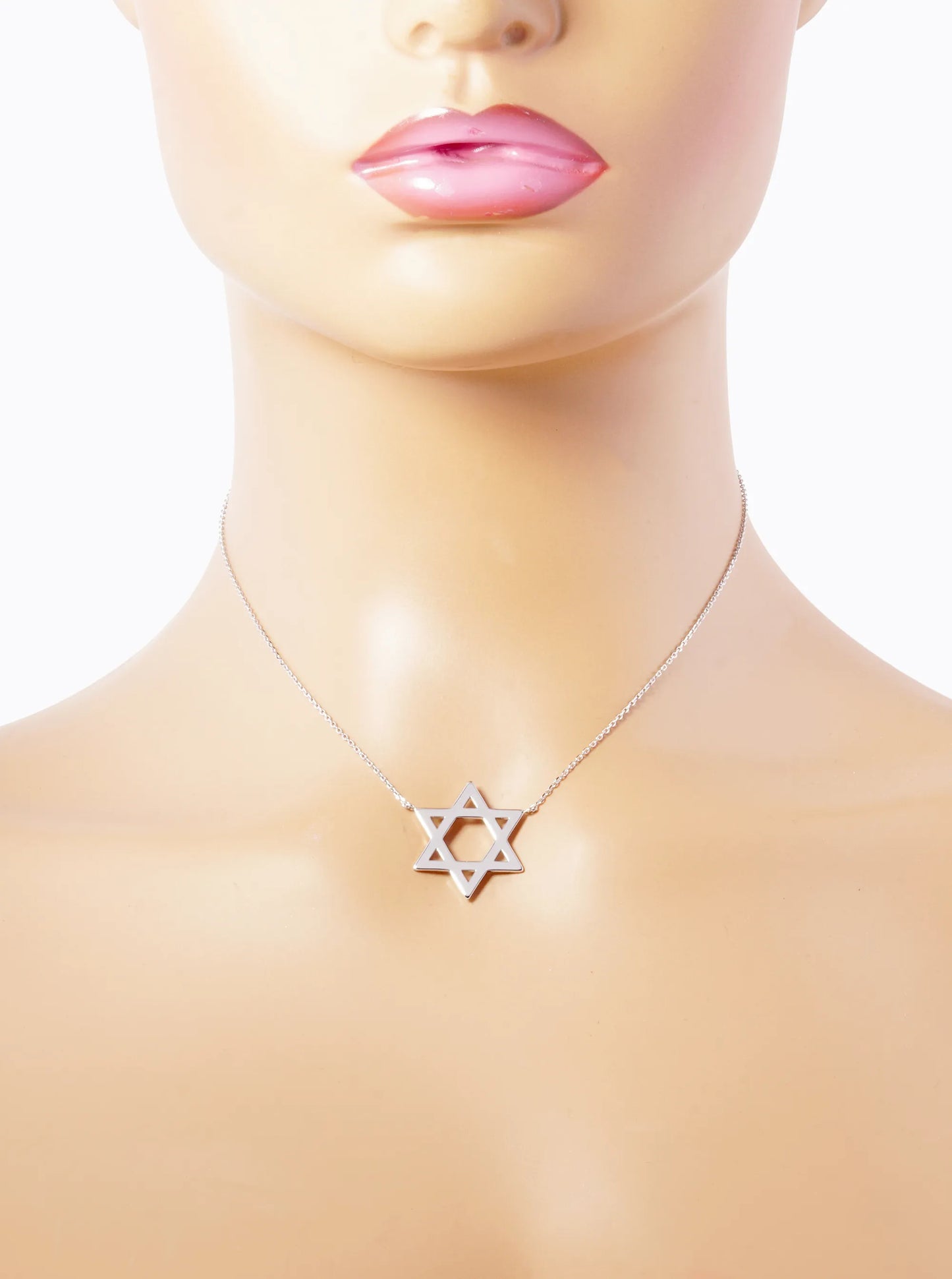 White Gold Dipped Brass Star Of David Pendant Necklace