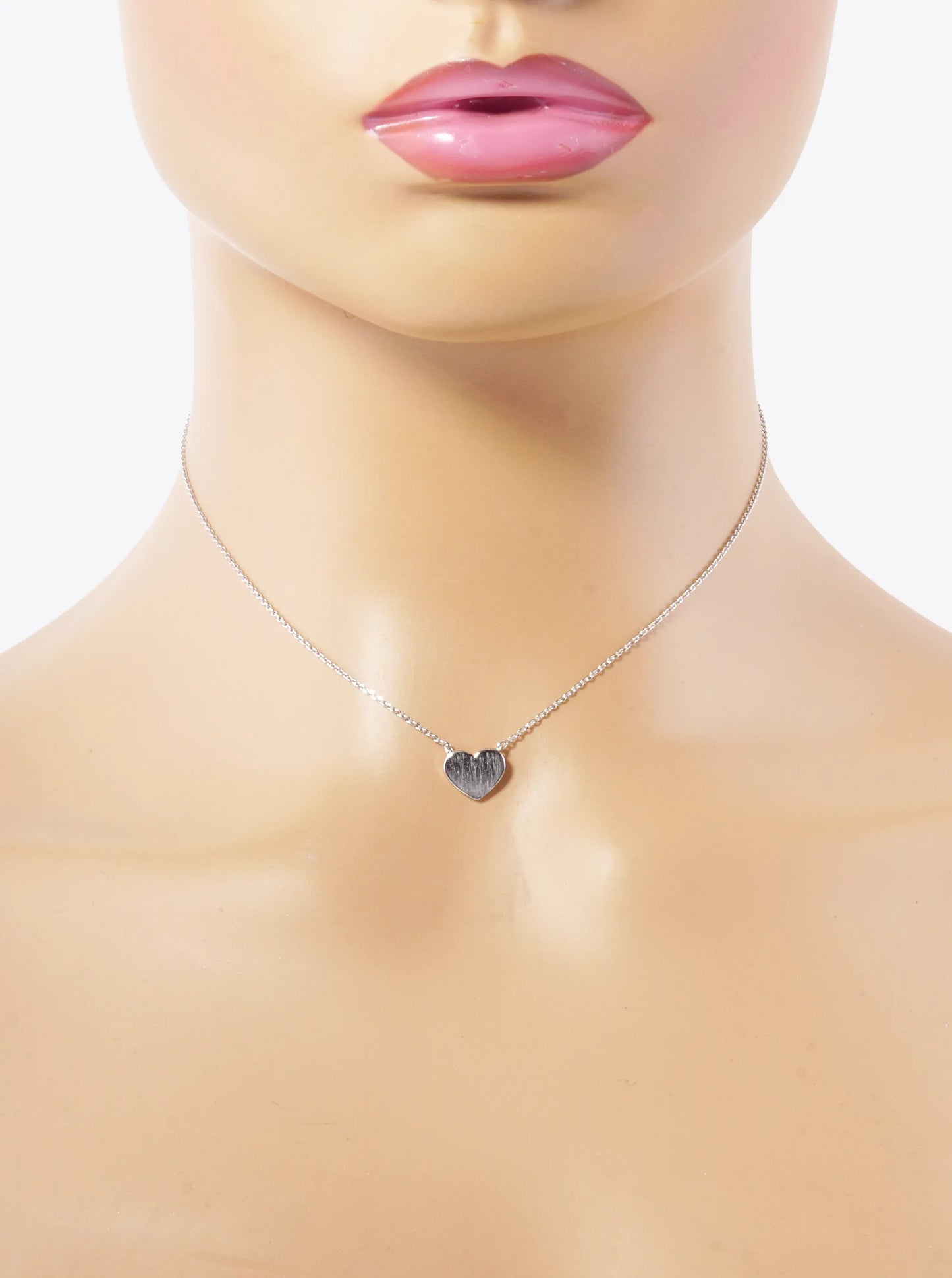 White Gold Dipped Brushed 9mm Brass Heart Pendant Necklace