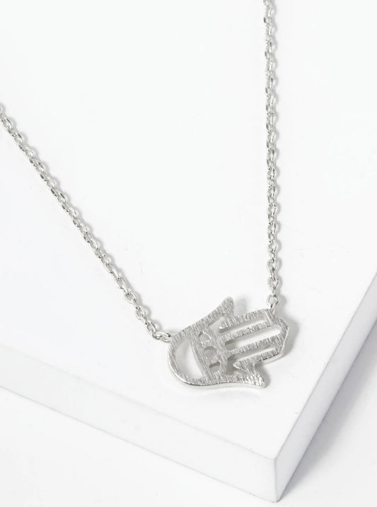 White Gold Dipped Brushed Brass Hamsa Pendant Necklace