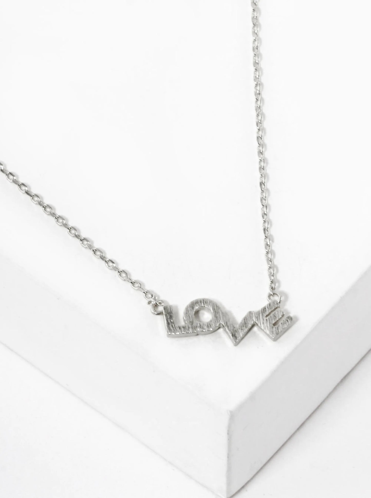 White Gold Dipped Brushed Brass Love Pendant Necklace