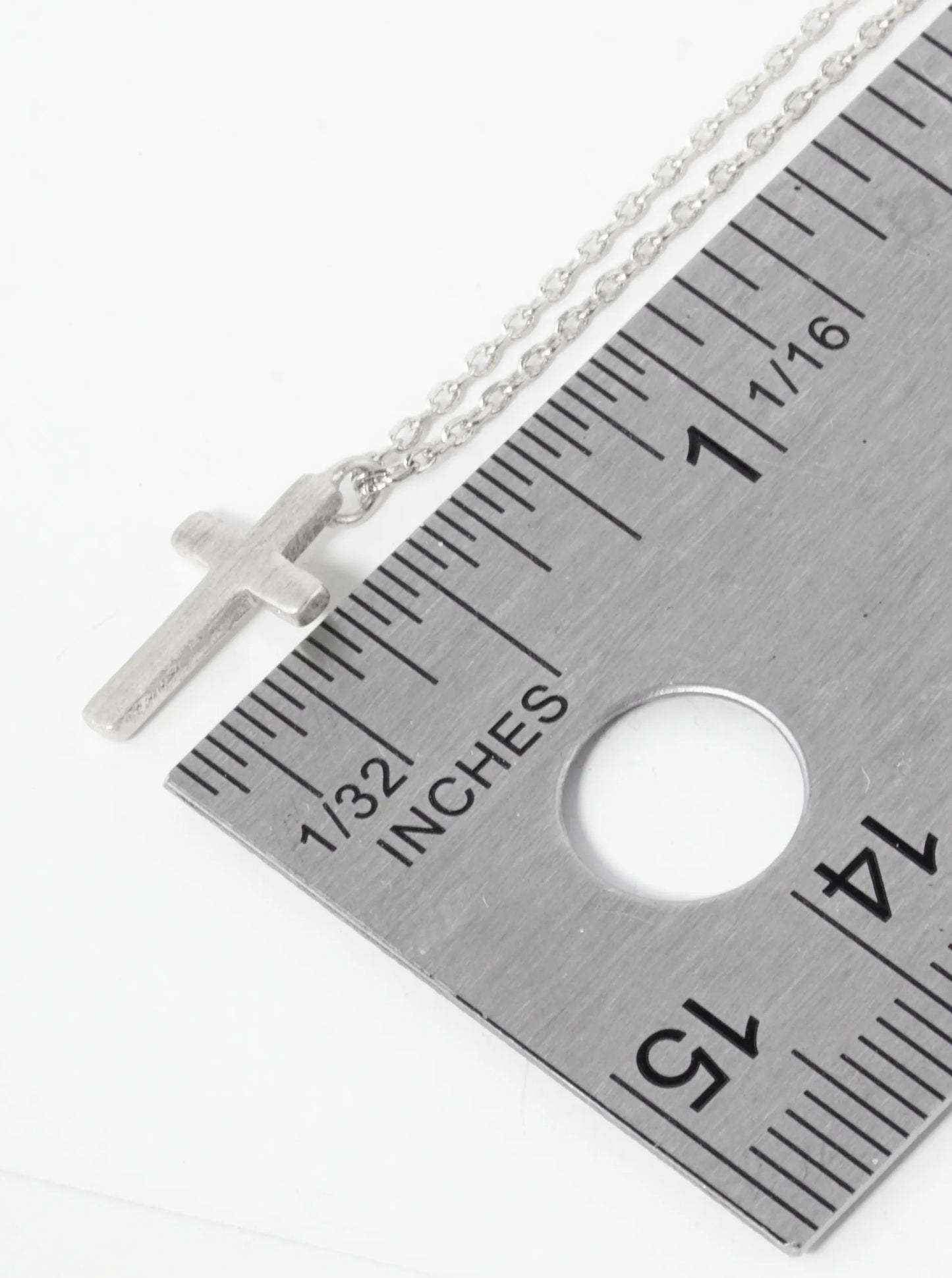 White Gold Dipped Brushed Cross Pendant Necklace