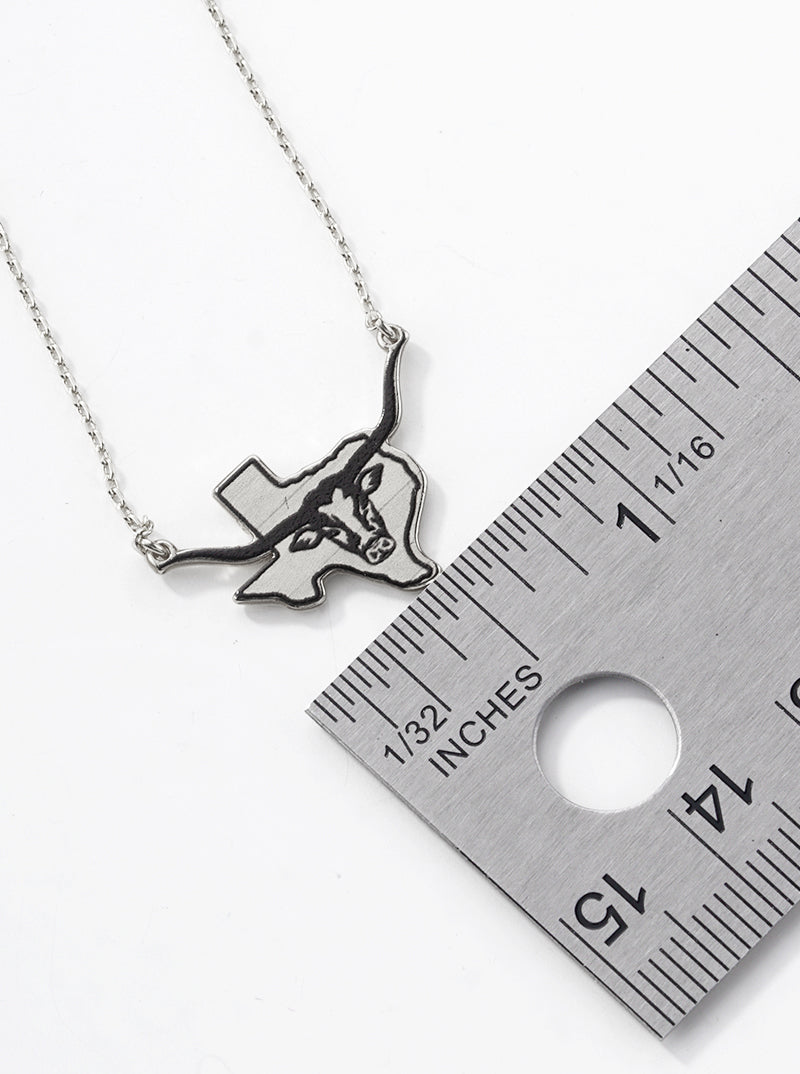White Gold Dipped Bull Head Texas State Pendant Necklace