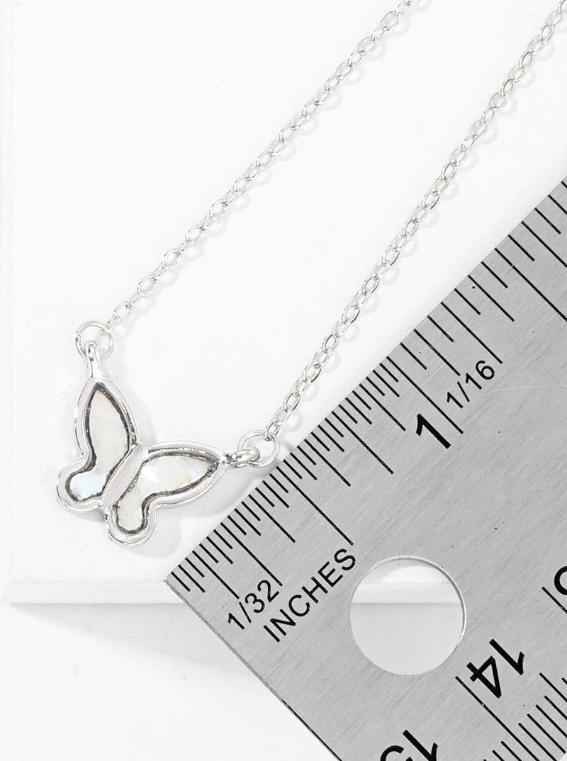 White Gold Dipped Butterfly Mother Of Pearl Pendant Necklace
